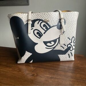 Coach Mickey Mouse White and Black Tote Bag